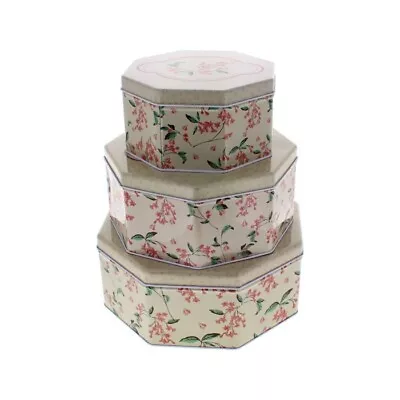 Set Of 3 Metal Biscuit Cake Cookies Sweet Tins Christmas Haberdashery 1726 • £12.95