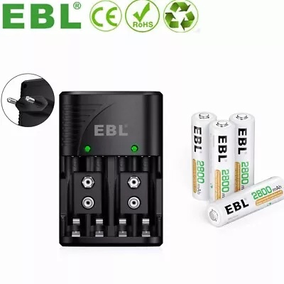 EBL AA Rechargeable Batteries 2800mAh 4-Pack +Battery Charger With UK Wall Plug • £16.99