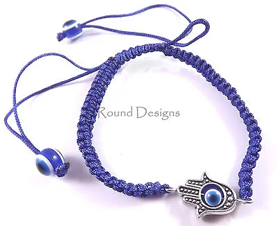 Hamsa Blue Silver Bracelet Evil Eye Charm Kabbalah Hand Of Fatima Judaica Chamsa • £4.95