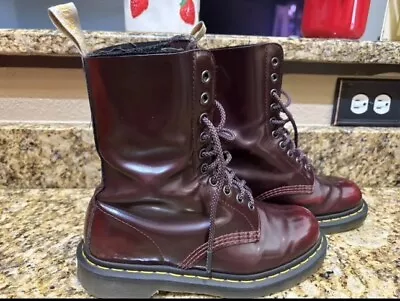Dr Martens 1490 Vegan Oxford Rub Off Cherry Red 10 Hole Boots Dms Docs Size 6m • $49.99