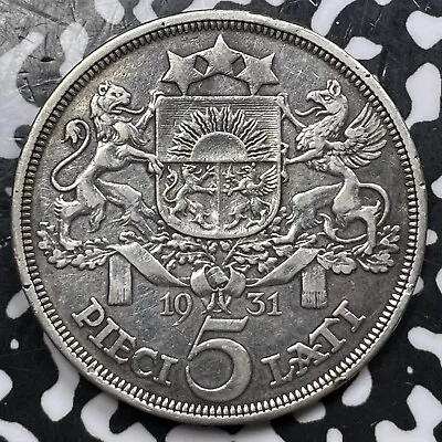 1931 Latvia 5 Lati Lot#BB23 Large Silver Coin! Old Cleaning • £20.89