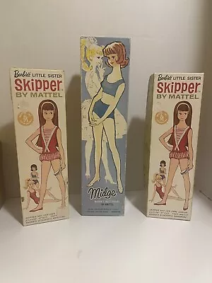 VINTAGE 1960’s  BARBIE LITTLE SISTER SKIPPER  AND MIDGE ORIGINAL BOXES LOT • $29