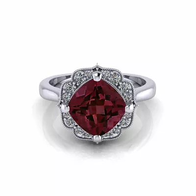 Halo Cushion Cut Red Garnet & White Cubic Zirconia 2 CT Women's Ring In 925 SS • $165