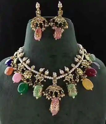 Kundan Bollywood Indian Necklace Bridal Party Pearl Ethnic Wedding Jewelry Set • $26.99