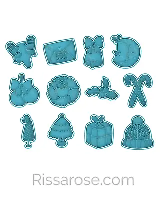 Christmas Elements Cookie Cutter Stamp Mittens Letter Bell Moon Balls Wreath Hol • $96.31