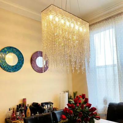 Modern Rectangular Raindrop Crystal Chandelier Light Ceiling Light Pendant Lamp • $59.85
