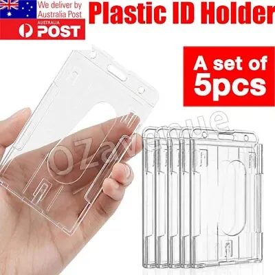 5Pcs Hard Plastic Badge ID Card Holder Lanyard Business Work Pouch Double Side A • $4.15