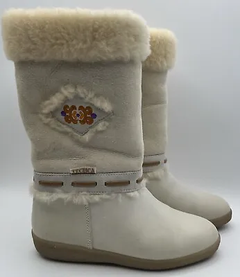 Vtg Tecnica Italian Boots Women Sheepskin Fur Lined Trim Embroidered Women’s 38 • $39.95