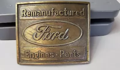 Vintage FORD Remanufactured Engines Parts Brass Tone Metal Belt Buckle Embossed • $20.99