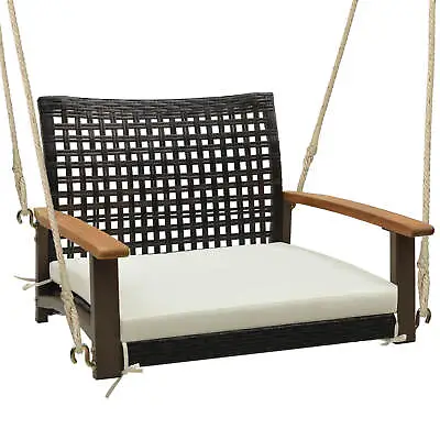 Outdoor Single Swing Chair Bench 1-Person Rattan Porch Swing With Cushion • $99.99