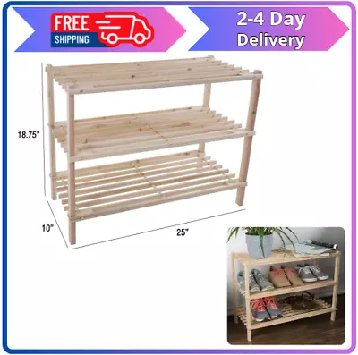 Wood Shoe Rack Storage Bench–Closet Bathroom Kitchen Entry Organizer 3-Tier • $19.09