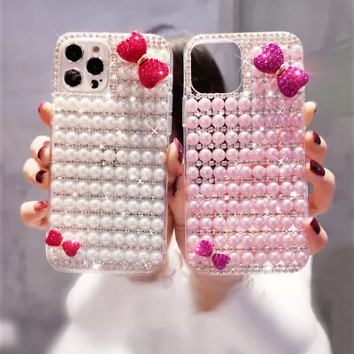 $16.99 • Buy For IPhone 14 Pro Max 13 12 11 8 XS XR Bling Cute Pearl Shockproof Diamond Case