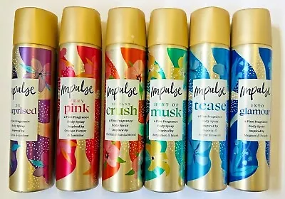 6 X 75ml MIX Impulse Body Spray Deodorants Musk Tease Crush Glamour Very Pink • £14.99