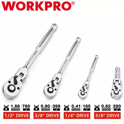 WORKPRO 1/4  3/8  1/2  Drive Flex Head Ratchet Set 72-Tooth Ratchet 180°Flexible • $35.99