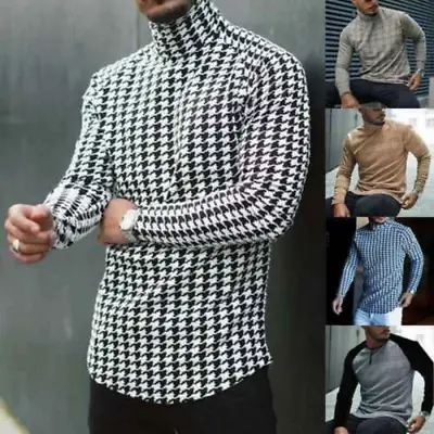 Turtle Neck Slim Sweater Striped Jumper Pullover Bottoming Long Sleeve T-Shirt • $26.09