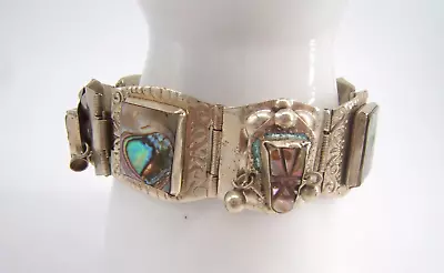 Taxco Mexico Sterling Bracelet Aztec Mayan Design With Mother Of Pearl • $65