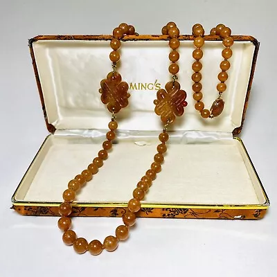 Ming's Honolulu 14K Yellow Gold Red Jade Bead Carved 33  Necklace Original Box • $5800