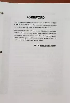 $149.97 • Buy Toyota 5FBE10 5FBE13 5FBE15 5FBE18 5FBE20 Forklift Shop Service Repair Manual
