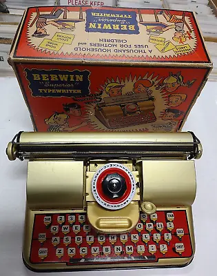 1950s BERWIN TOY TYPEWRITER BOX Superior PRESTIEGE Vintage Complete Vtg TIN 1956 • $29