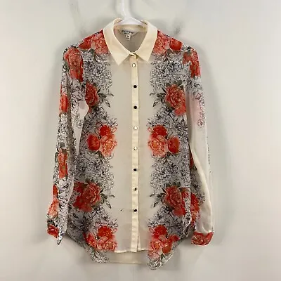 Miss Selfridge Womens 2 Shirt Top Blouse Silk Sheer Floral Long Sleeve 10010 • $38.35