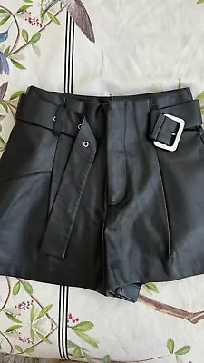 Zara Faux Leather Shorts Womens High Waist Belted Pleated Size Xs • $30