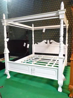 6' Super King Size WHITE Queen Anne Style Four Poster Mahogany Designer Bedframe • £1999