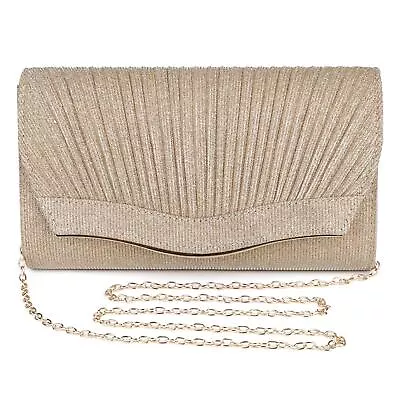 Glitter Pleated Clutch Bag Women Wedding Bridal Envelope Clutch Purse Sparkly • $15.89