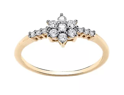 9ct Yellow Gold On Silver Sparkling CZ Daisy Cluster Ring Size J To U • £12.95