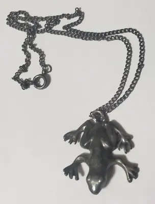 Vintage Pewter 1  Frog Pendant Necklace With 14  Chain • $19.99