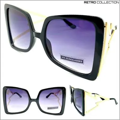 $13.99 • Buy OVERSIZE EXAGGERATED Retro Style SUN GLASSES Huge Jumbo Black Gold Fashion Frame