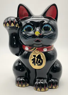 Maneki Neko Tokoname Japanese Beckoning Lucky Cat Black Right Hand 23cm Boxed • $100