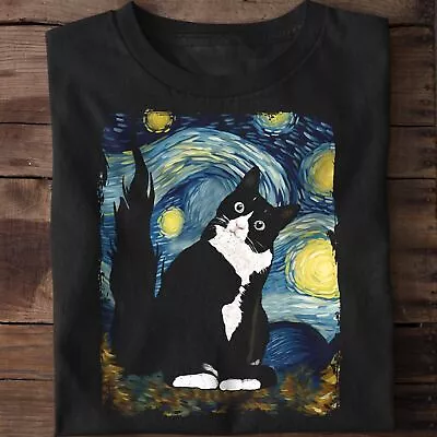 Tuxedo Cat Starry Night Van Gogh T Shirt • $15.92