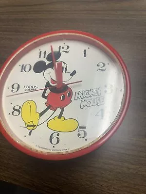 Vintage Disney Mickey Mouse Lorus Quartz Wall Clock Red And White 8” Japan • $14.99