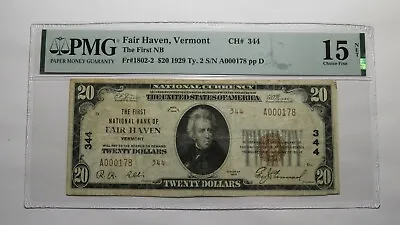 $20 1929 Fair Haven Vermont VT National Currency Bank Note Bill Ch. #344 F15 PMG • $360.99