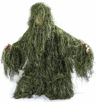 Adult Woodland Ghillie Suit Camo Camouflage Hunting Forest Sniper Wrap Bag Gilly • £33.96