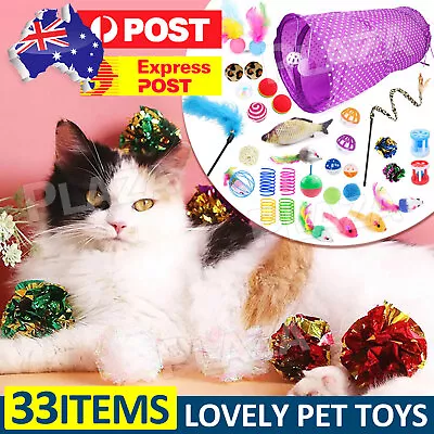 33 Items Lovely Pet Toy Bulk Buy Cat Kitten Toys Rod Fur Mice Bells Balls Catnip • $15.95