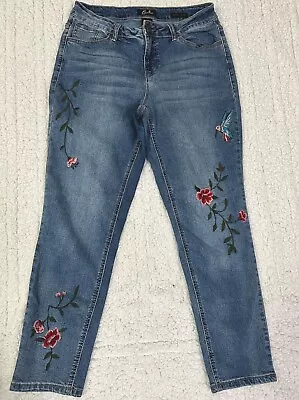 Earl Jeans Floral Print Skinny Ankle Blue Denim  Mid Rise Size 14 • £18.47