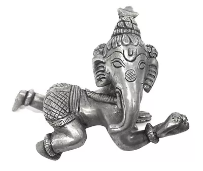 Ganesh As Baby Elephant Crawling Small Hindu Metal Statue Paperweight 3.5L • $19.95