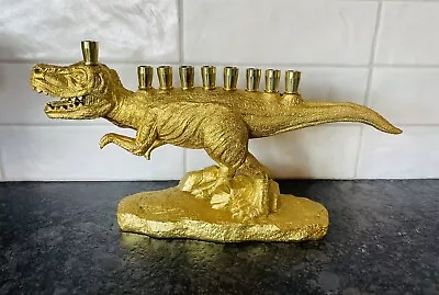 Zion Judaica Polyresin Dinosaur Hanukkah Menorah (Gold) With Brass Cups • $42