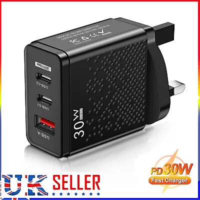 30W USB QC 3.0 Fast Charger Dual Type C Port Adapter Fast Mains Wall Charger UK • £6.48