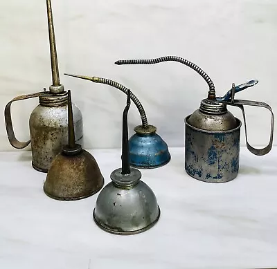Vintage Thumb Oil Can Lot Metal Oilers W/Spouts Eagle Brand & More EMPTY 5pc Lot • $45