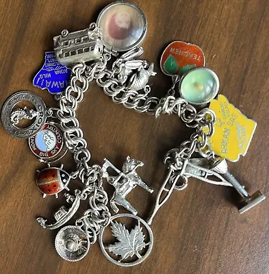 Sterling Silver Vintage Charm Bracelet 52g Travel Charms • $99.99