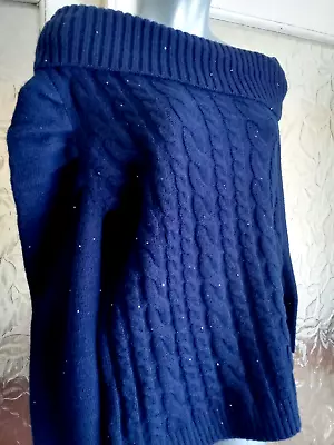 Forever Unique Off The Shoulder Jumper Chunky Knit Blue With Sparkles Size S/m • £17