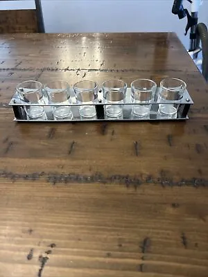 Vintage Set Of Six Mid Century Shot Glasses With Holder • $16