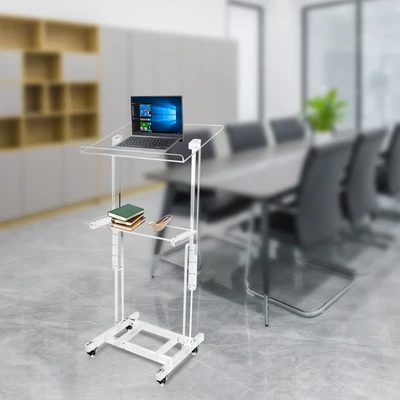 $246.99 • Buy Mobile Podium Portable Sit Stand Lectern Height Adjustable Rolling Laptop Stand