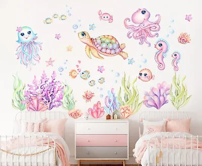 Baby Turtle Octopus Seahorse Marine Life Underwater World Wall Decal Sticker • £29.75