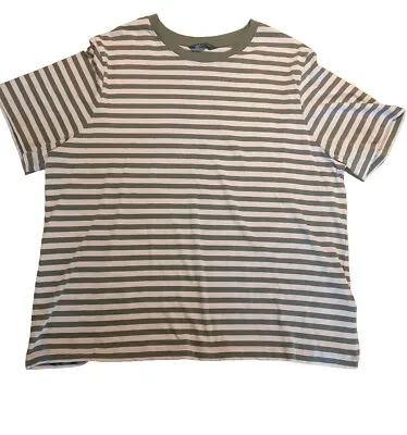 Womens Clothes. M&S Khaki/Pink Stripe T Shirt. Size 18. 100% Cotton. • £5.99