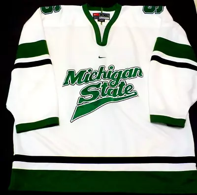 Michigan State Spartan Hockey Team Center Swoosh Nike Jersey XXL White Green Vtg • $99.99