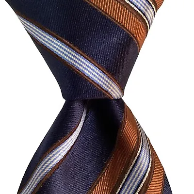 VITALIANO PANCALDI Men's 100% Silk Necktie ITALY Luxury STRIPED Blue/Brown GUC • $55.99