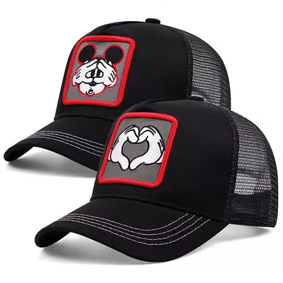 New Disney Mickey Mouse Trucker Mesh Baseball Hat Black Breathable Snapback Cap • £4.99